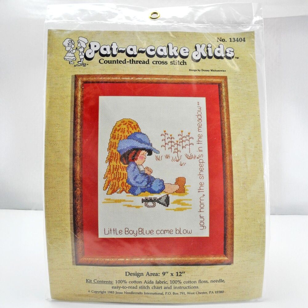 Vintage Pat-a-Cake Kids Cross Stitch Kit Little Boy Blue Nursery 13404 Sealed